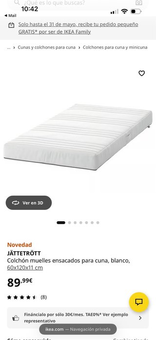 Cuna Ikea Sunvik con colchón premium