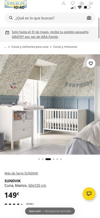Cuna Ikea Sunvik con colchón premium