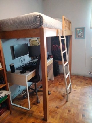 Cama alta de roble macizo