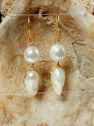 Pendientes Perlas Barrocas Agua Dulce Oro +de 1cm