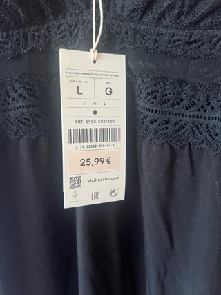 Camisón Oysho Negro Encaje Talla L.