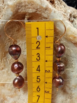 Pendientes Perlas Barrocas ChocolateOro agua dulce