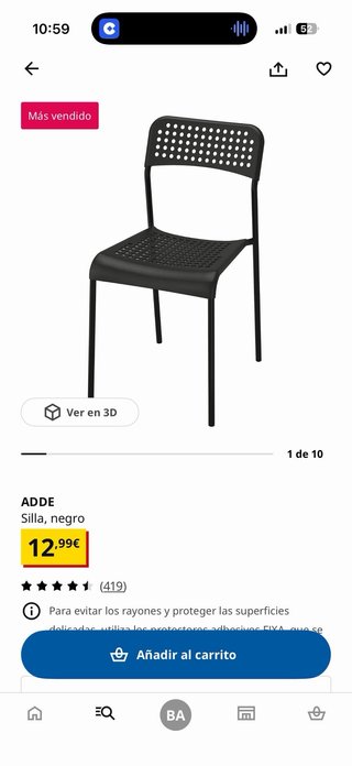 3 Sillas Ikea ADDE (Negra y Gris) apilables