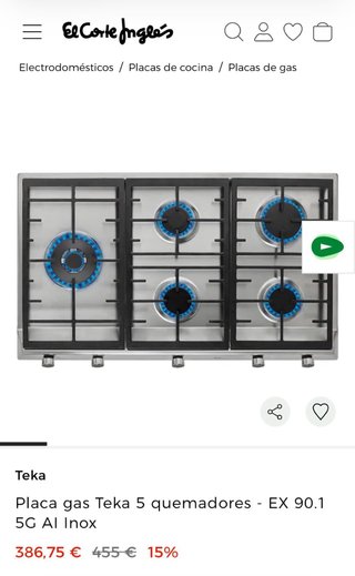 Placa de gas Teka 5 fuegos