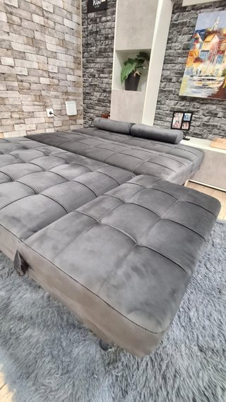 Sofá chaise longue terciopelo gris 198cm