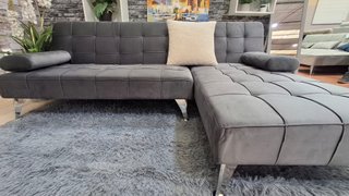 Sofá chaise longue terciopelo gris 198cm