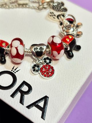 Pulsera Charm Mickey Mouse Corazones plata