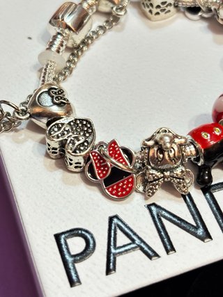 Pulsera Charm Mickey Mouse Corazones plata