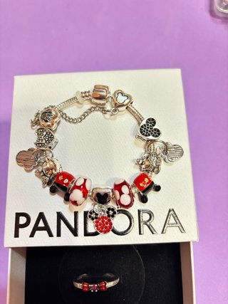 Pulsera Charm Mickey Mouse Corazones plata