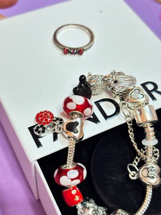 Pulsera Charm Mickey Mouse Corazones plata