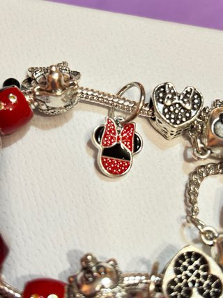 Pulsera Charm Mickey Mouse Corazones plata