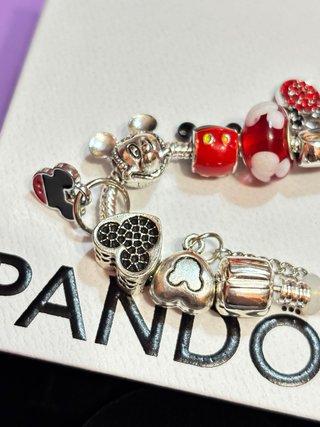 Pulsera Charm Mickey Mouse Corazones plata