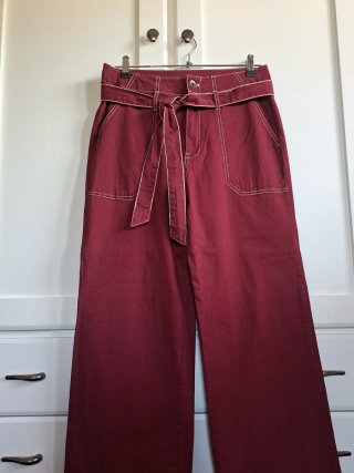 Pantalón ancho mujer color vino