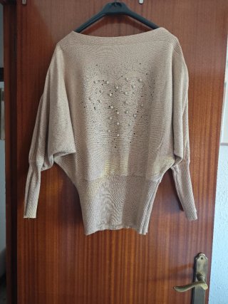 Jersey beige/dorado corazón perlas talla única