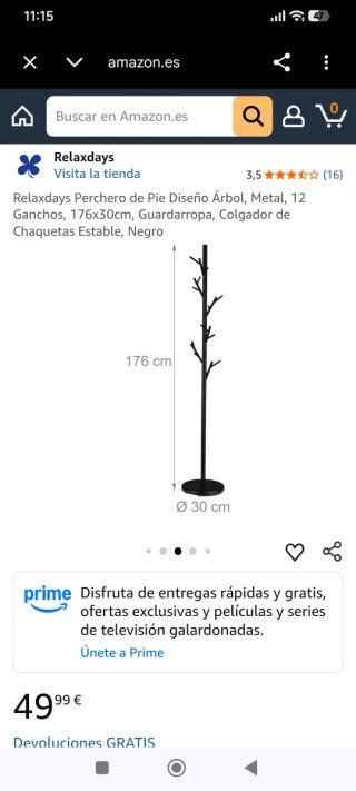 Perchero árbol negro metal