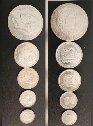 Lote 5 monedas Plata Venezuela + regalo 4 monedas