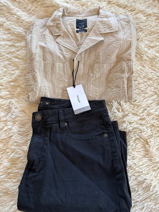 Conjunto Camisa y Pantalón Beige/Negro