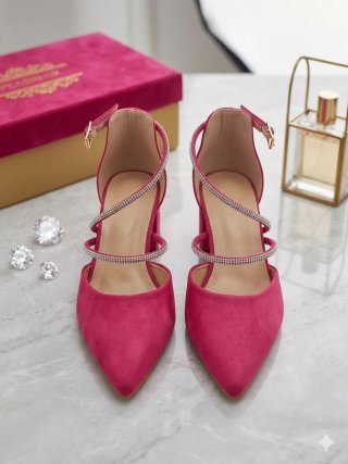 Zapatos tacón grueso fucsia con pedrería