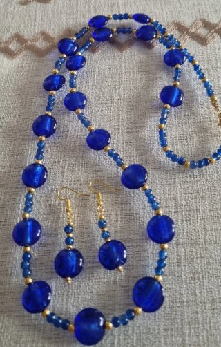 Conjunto collar y pendientes cristal azul
