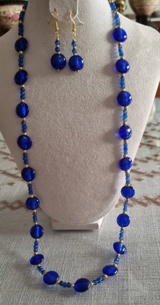 Conjunto collar y pendientes cristal azul