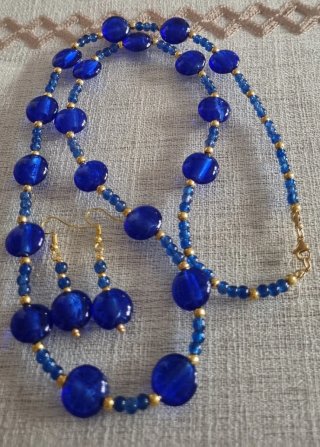 Conjunto collar y pendientes cristal azul