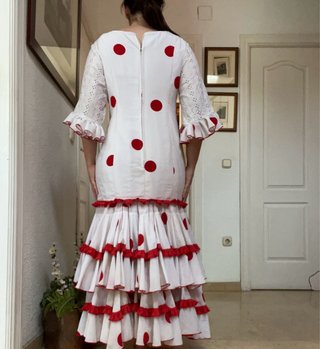 Traje Flamenca Blanco y Rojo
