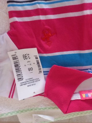 Vestido polo niña rayas rosa, azul y blanco
