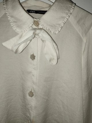 Blusa Zara Vintage Beige/Blanco Crudo