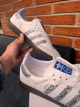 Adidas Samba Glitter Blancas y Plateadas