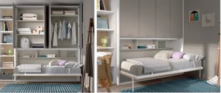 Cama abatible horizontal con armario superior para