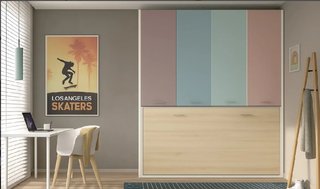 Cama abatible horizontal con armario superior para