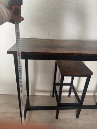 Mesa alta roble industrial con 2 taburetes
