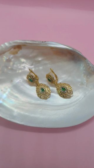 Pendientes Vintage Chapado Oro 18k Esmeralda