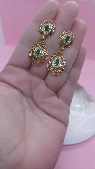 Pendientes Vintage Chapado Oro 18k Esmeralda