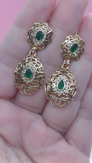 Pendientes Vintage Chapado Oro 18k Esmeralda