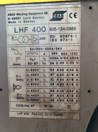 MAQUINA DE SOLDAR ESAB LHF630, ELECTRODO Y TIG