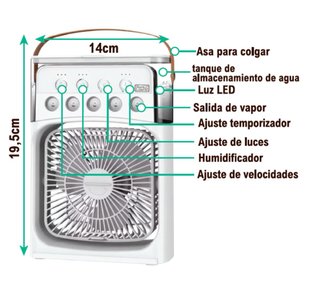 Mini Ventilador Humidificador LED RGB Portátil USB