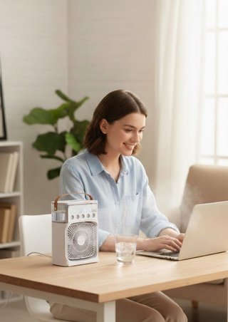 Mini Ventilador Humidificador LED RGB Portátil USB