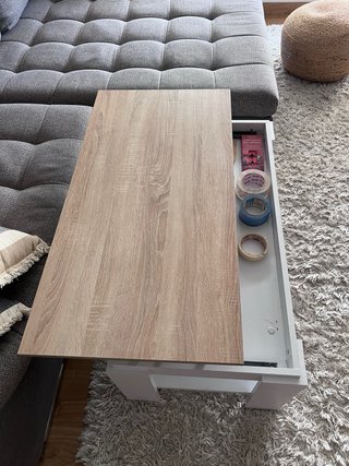 Mesa de centro elevable madera y mimbre