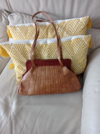 Bolso Petusco Piel Marrón y Rojo Vintage