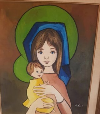 Óleo Virgen con Niño firmado Nebot