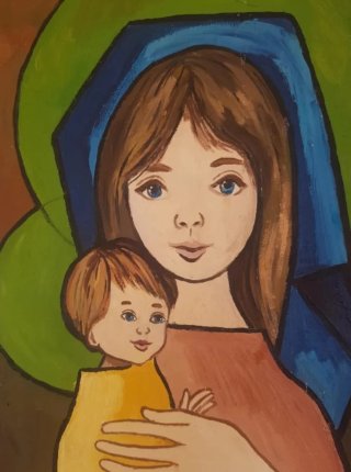 Óleo Virgen con Niño firmado Nebot