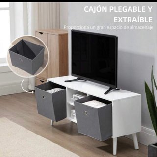 Mueble TV blanco y gris con almacenaje