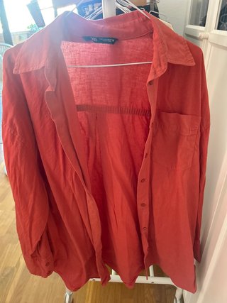 Camisa Lino Zara Roja Talla M