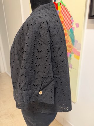 Camisa Zara Negra Brocada Manga Corta