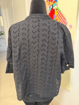 Camisa Zara Negra Brocada Manga Corta