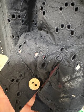 Camisa Zara Negra Brocada Manga Corta
