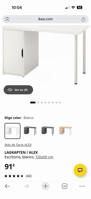 Escritorio mesa de Ikea 120x60 con almacenaje