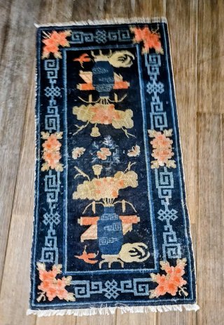 Alfombra antigua Oriental China Lana Azul Naranja