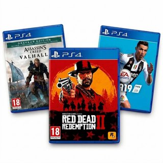 Lote 3 juegos PS4: RDR2, AC Valhalla y FIFA 19